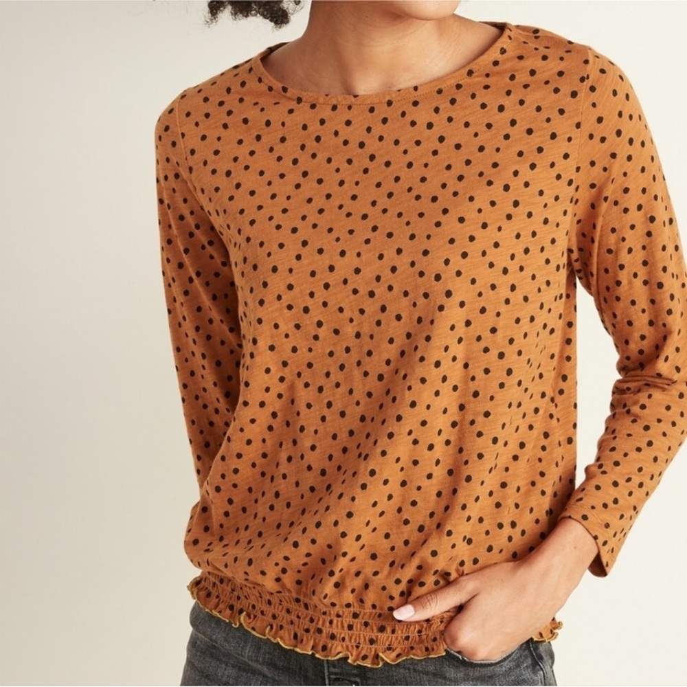 Old Navy Golden Brown Polka Dot Long Sleeve Top Size XL